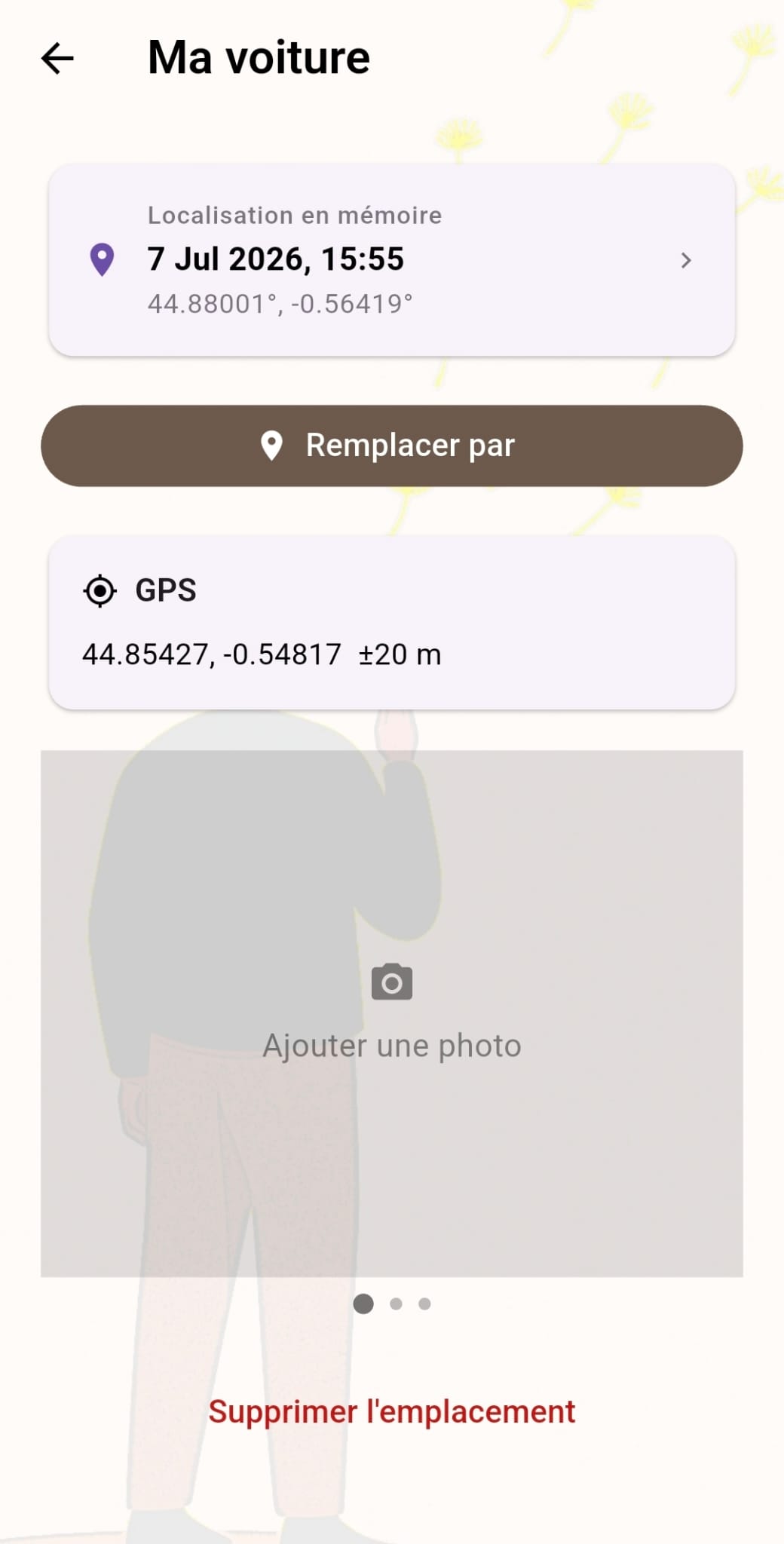 Écran du widget de localisation Daendy