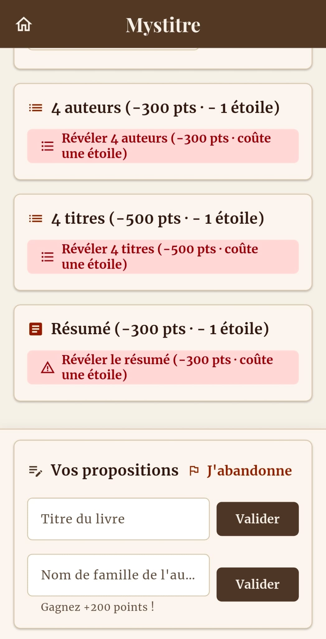 Les cartes de dernier recours : 4 auteurs, 4 titres et le résumé, qui coûtent chacune une étoile